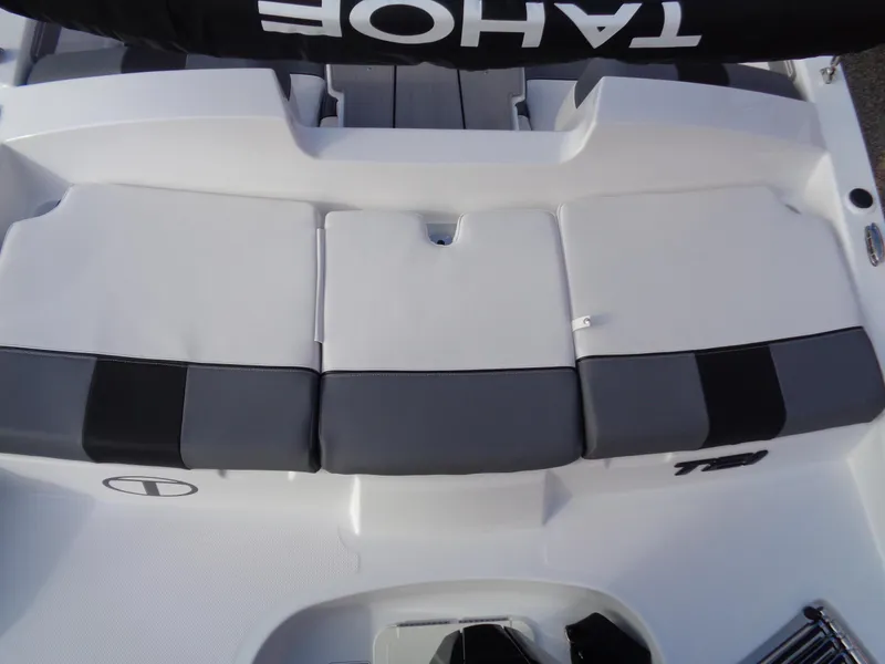 Slide: The Image of 2024 Tahoe T21 boat with white and gray seating. - 17