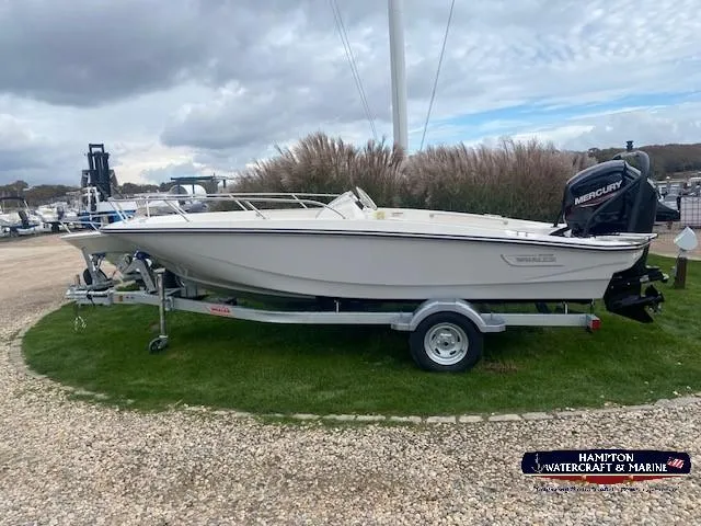 The Image of 2024 Boston Whaler 160 Super Sport boat on a trailer at Hampton Watercraft & Marine. - 0
