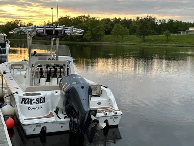 Slide: The Image of 2018 Sea Fox 249 Avenger boat docked at sunset on a calm lake in Dover, NH. - 8