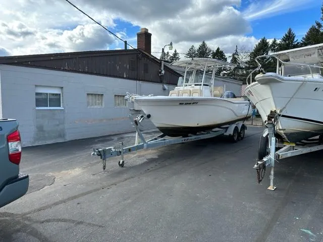 Slide: The Image of 2018 Sea Fox 249 Avenger boat on trailer in parking lot. - 9