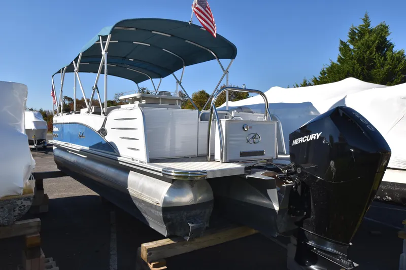 Slide: The Image of 2020 Avalon 2585 ENT SaltWater Series pontoon boat with Mercury outboard motor. - 3