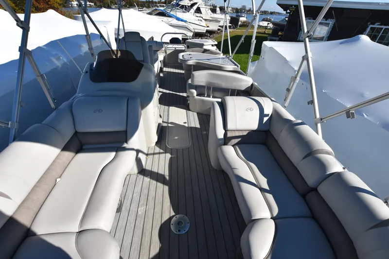 Slide: The Image of 2020 Avalon 2585 ENT SaltWater Series pontoon boat with spacious seating and modern design. - 8