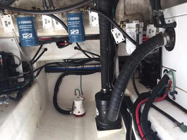 Slide: The Image of Engine compartment of a 2015 Stamas 390 Aegean boat with Yamaha filters. - 16