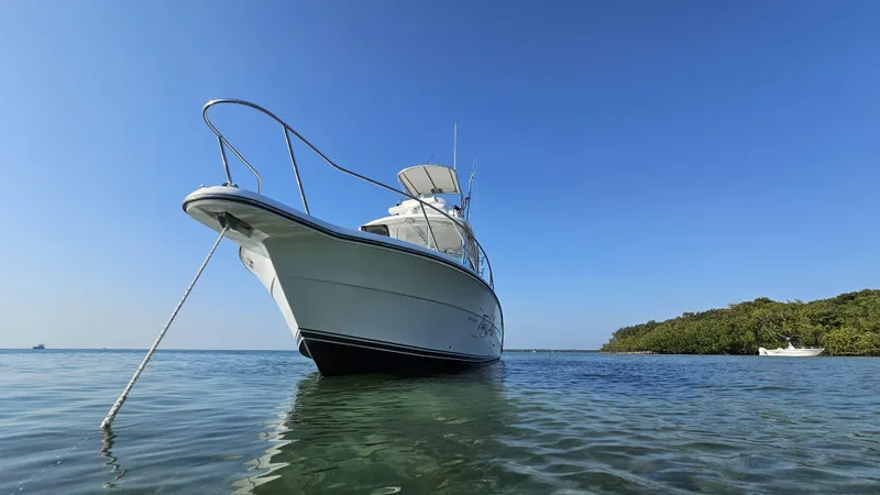 Slide: The Image of 2015 Stamas 390 Aegean boat anchored in clear water, under a bright blue sky. - 3