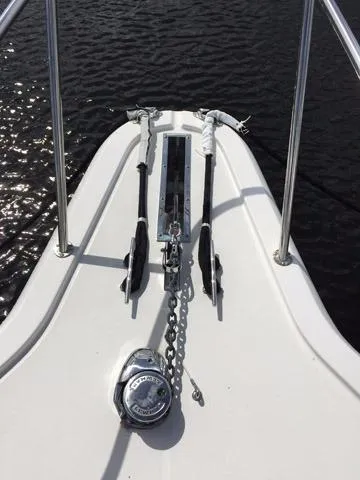 Slide: The Image of Bow of 2015 Stamas 390 Aegean boat with anchor chain and railing. - 6
