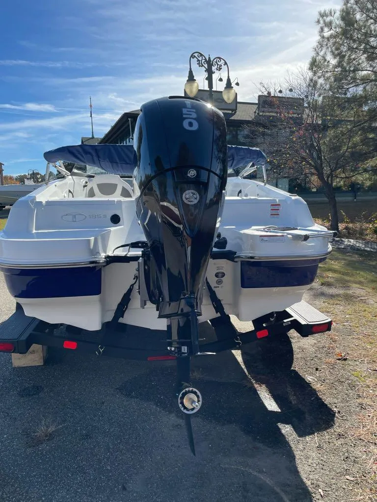 Slide: The Image of 2024 Tahoe 185 S boat with outboard motor, rear view. - 6