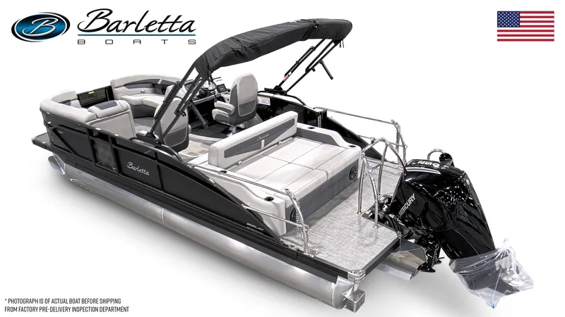 Slide: The Image of 2024 Barletta Cabrio 22UC pontoon boat with sleek design and modern features. - 6
