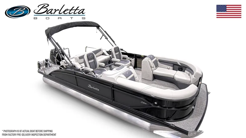 Slide: The Image of 2024 Barletta Cabrio 22UC pontoon boat with sleek design and comfortable seating. - 7
