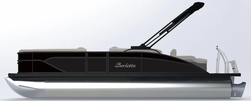 Slide: The Image of 2024 Barletta Cabrio 22UC pontoon boat with sleek black exterior and modern design. - 8