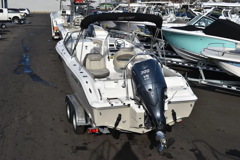 Slide: The Image of 2024 Key West 239 DFS boat with Yamaha 300 V6 engine on trailer. - 10