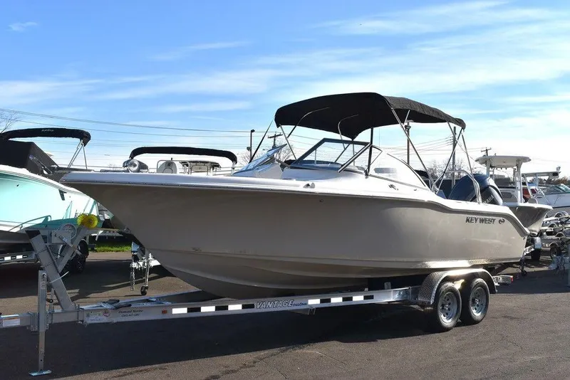 Slide: The Image of 2024 Key West 239 DFS boat on trailer, ready for adventure. - 2