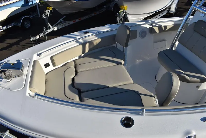 Slide: The Image of 2024 Key West 239 FS boat with spacious seating and modern design. - 49