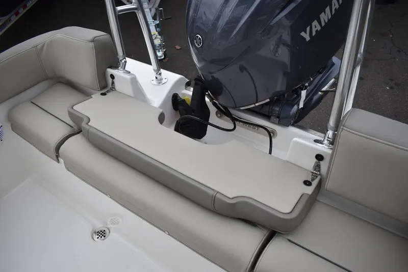 Slide: The Image of 2024 Key West 203 FS boat with Yamaha engine, featuring comfortable seating and sleek design. - 26