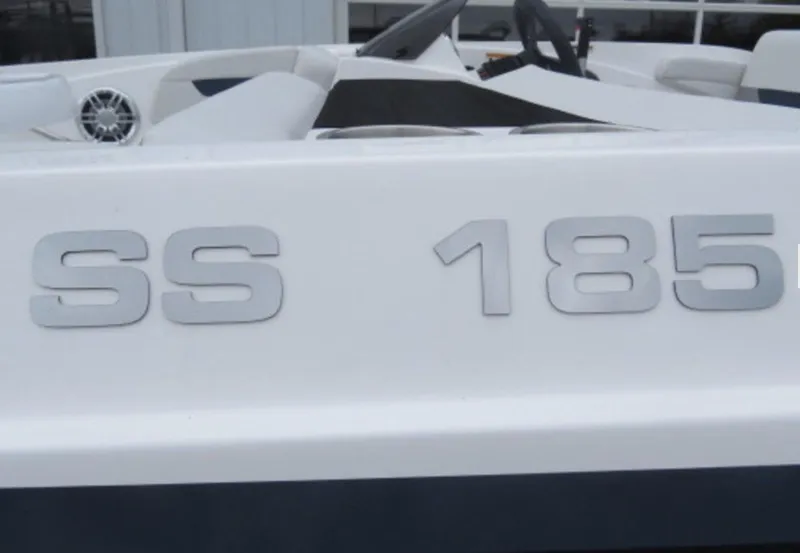 Slide: The Image of 2023 Hurricane SunDeck 185 OB boat, close-up of SS 185 model lettering. - 4