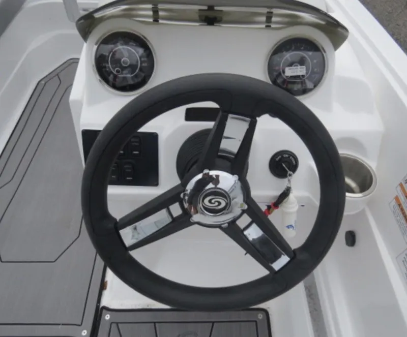 Slide: The Image of 2023 Hurricane SunDeck 185 OB boat steering wheel and dashboard. - 6