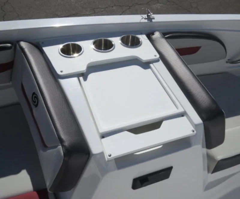 Slide: The Image of 2023 Hurricane SunDeck Sport 205 OB boat interior with cup holders and seating. - 17