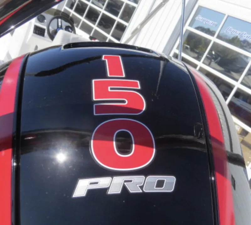 Slide: The Image of Close-up of 2023 Hurricane SunDeck Sport 205 OB's 150 Pro outboard motor. - 5