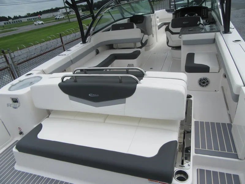 Slide: The Image of 2024 Robalo R317 Dual Console boat interior with spacious seating and modern design. - 25