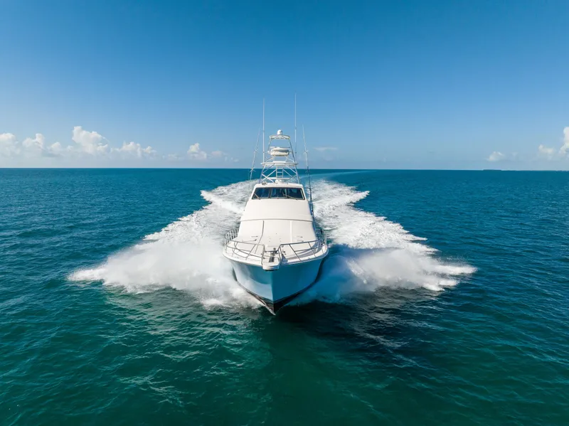 Slide: The Image of Bertram 630 yacht cruising on open sea, 2009 model. - 3