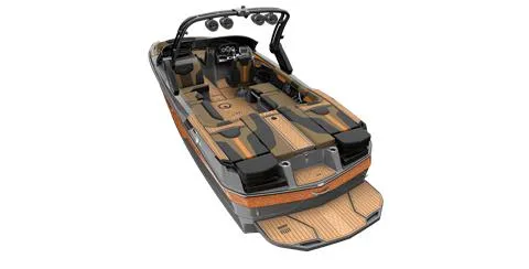 Slide: The Image of 2024 MasterCraft XT24 boat, luxury interior, advanced wakeboard tower. - 24