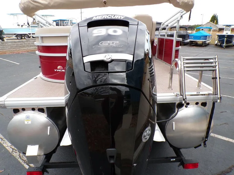 Slide: The Image of 2024 Sun Tracker PARTY BARGE® 20 DLX with Mercury 90 HP engine, rear view. - 6