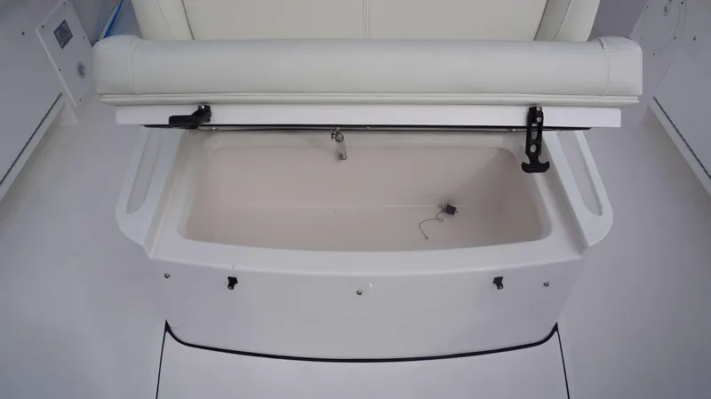 Slide: The Image of Open storage compartment on the 2024 Everglades 273 CC boat. - 6