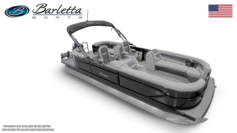 Slide: The Image of 2024 Barletta Cabrio 24QC pontoon boat with luxurious seating and sleek design. - 3