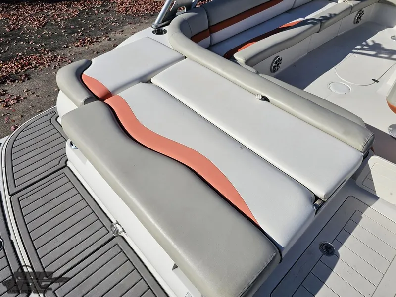 Slide: The Image of 2018 Starcraft Star Step 221 I/O boat with cushioned seating and deck. - 29