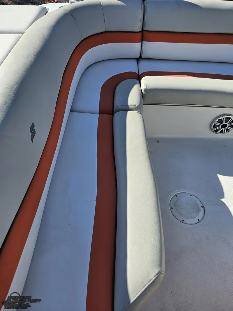 Slide: The Image of 2018 Starcraft Star Step 221 I/O boat interior with gray and orange seating. - 36