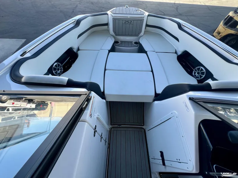 Slide: The Image of 2024 Yamaha Boats 252 SD interior with sleek seating and modern design. - 3