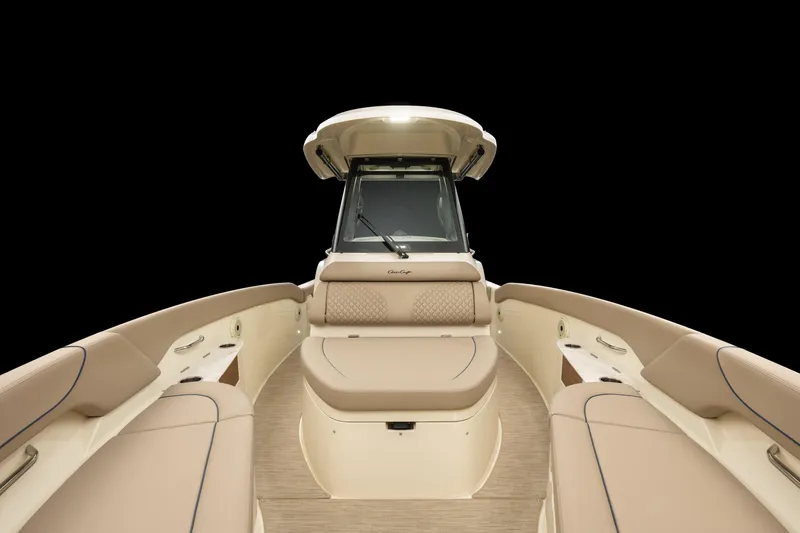 Slide: The Image of 2024 Chris-Craft Catalina boat interior with beige seating and sleek design. - 17