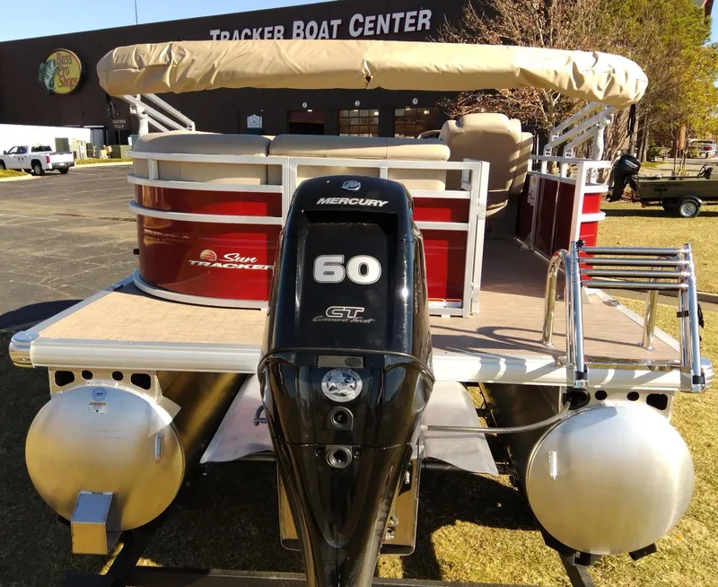 Slide: The Image of 2024 Sun Tracker Party Barge 20 DLX pontoon boat with Mercury 60 HP engine. - 3