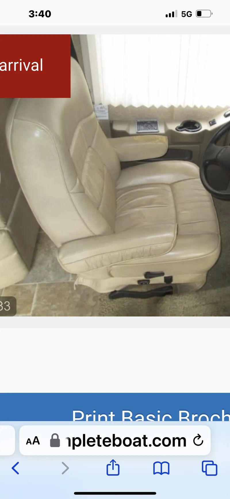 Slide: The Image of 2012 Thor 37DT driver's seat in beige leather upholstery. - 26