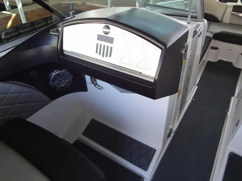 Slide: The Image of 2013 MasterCraft X55 dashboard display showing air and water temperature, speed, volts, and hours. - 41