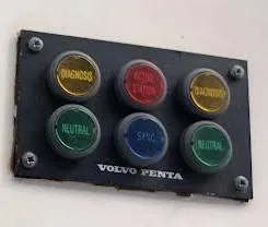 Slide: The Image of Control panel with diagnostic lights on a 1999 Ocean Alexander Classico 450 boat. - 11