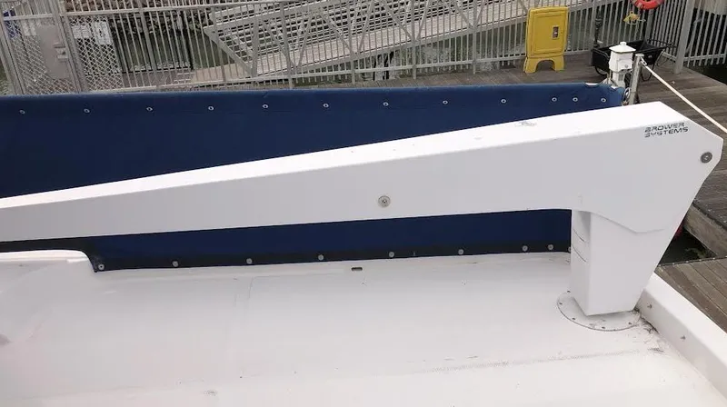 Slide: The Image of Ocean Alexander Classico 450 yacht deck detail, 1999 model, featuring a white davit arm. - 5