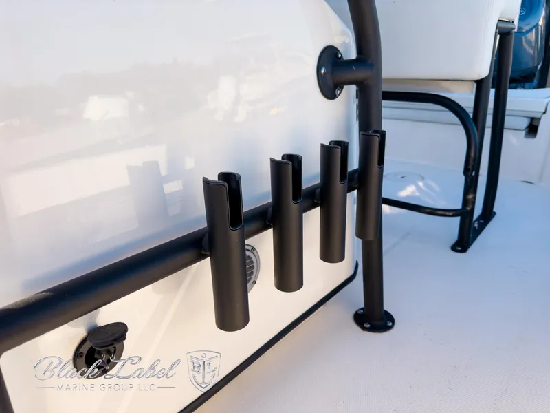 Slide: The Image of 2024 Pathfinder TRS 2200 boat rod holders, Black Label Marine Group branding. - 13