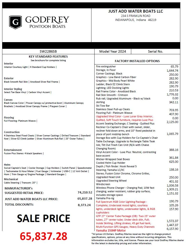 Slide: The Image of 2024 Godfrey SWEETWATER 2286 SB pontoon boat price list and features. - 24
