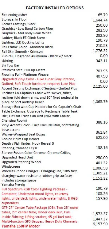 Slide: The Image of Factory installed options list for 2024 Godfrey SWEETWATER 2286 SB. - 25