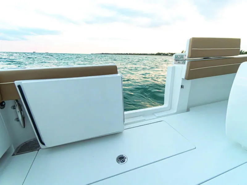 Slide: The Image of 2025 Valhalla Boatworks V-37, open deck view with ocean backdrop. - 40