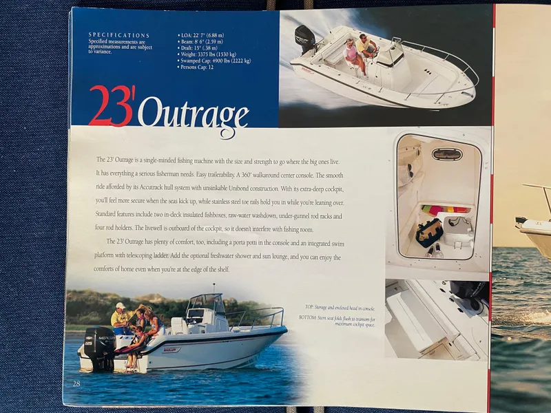 Slide: The Image of 2000 Boston Whaler 23 Outrage boat brochure with specifications and images. - 24