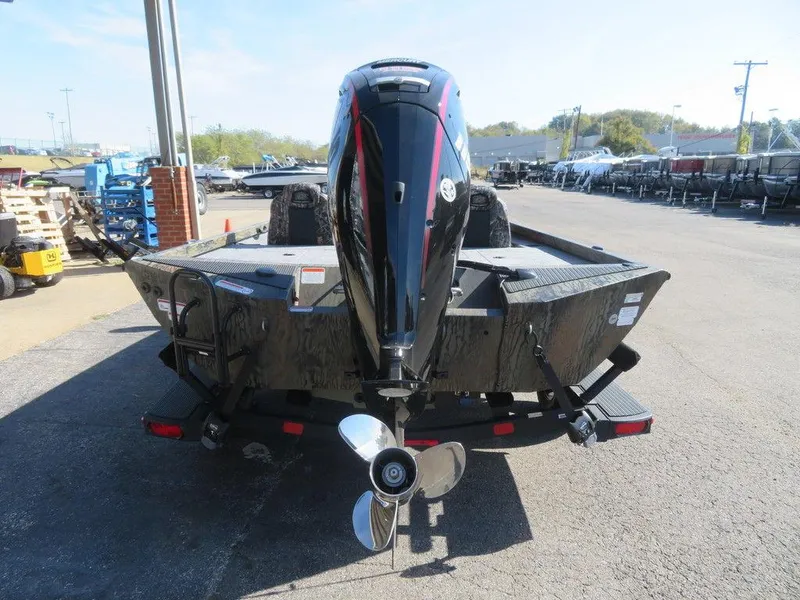 Slide: The Image of 2024 Ranger RT188P boat rear view with outboard motor. - 4