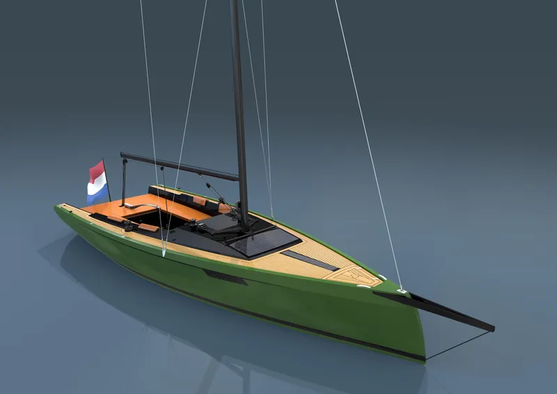 Slide: The Image of Saffier 24 Lite sailboat gliding on turquoise water near a tropical beach, 2026 model. - 2