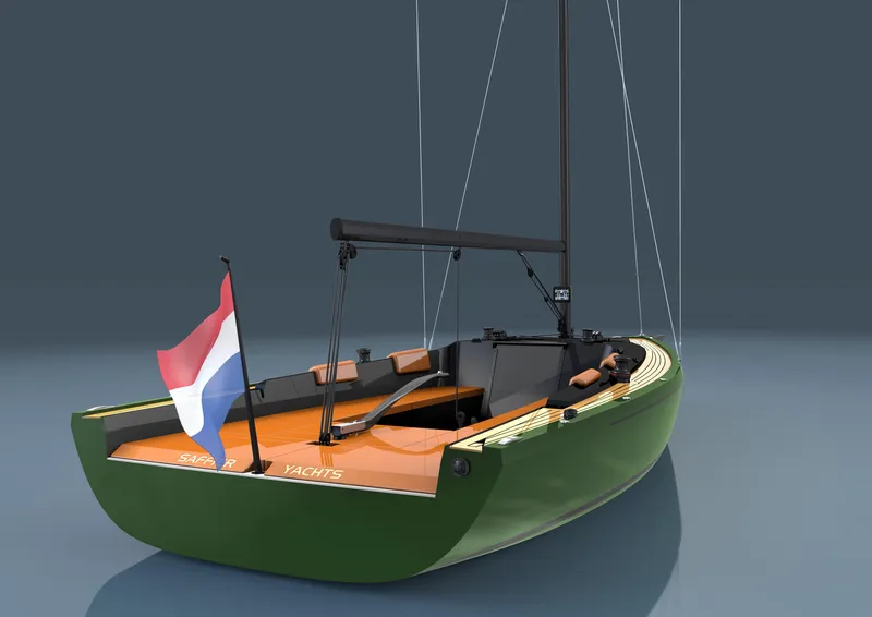 Slide: The Image of Sailing on a 2026 Saffier 24 Lite yacht with green sails and Dutch flag. - 4