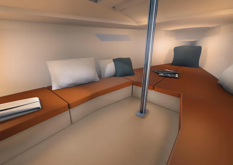 Slide: The Image of Interior of 2026 Saffier 24 Lite sailboat, featuring cozy seating and modern design. - 8