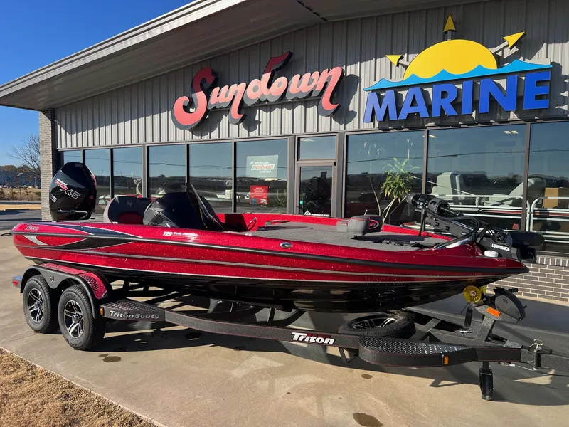 Slide: The Image of 2024 Triton 19 TrX Patriot boat at Sundown Marine dealership. - 0