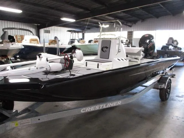 Slide: The Image of 2024 Crestliner 1800 Bay boat on trailer in showroom. - 7