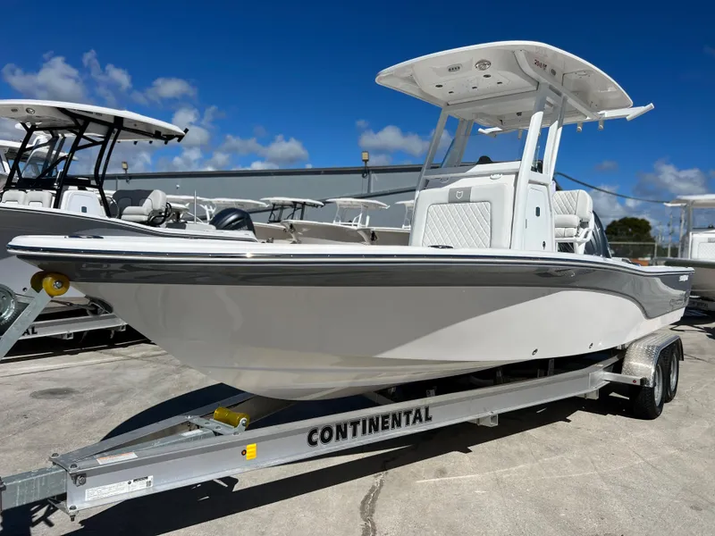 The Image of 2024 Sea Fox 251 Bay Fox on Continental trailer, equipped with Garmin gear. - 0