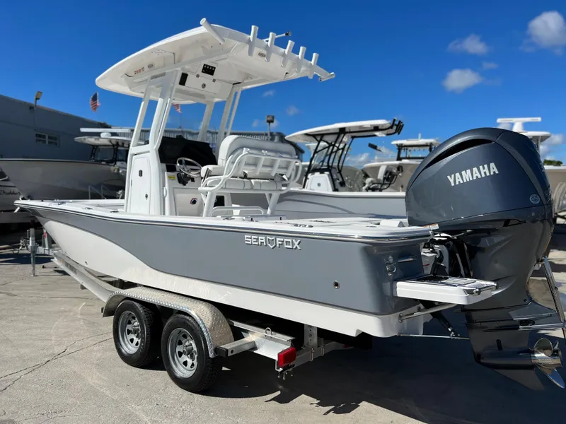 Slide: The Image of 2024 Sea Fox 251 Bay Fox boat on Continental trailer. - 2