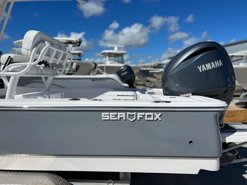 Slide: The Image of 2024 Sea Fox 251 Bay Fox interior with equipment and storage. - 36
